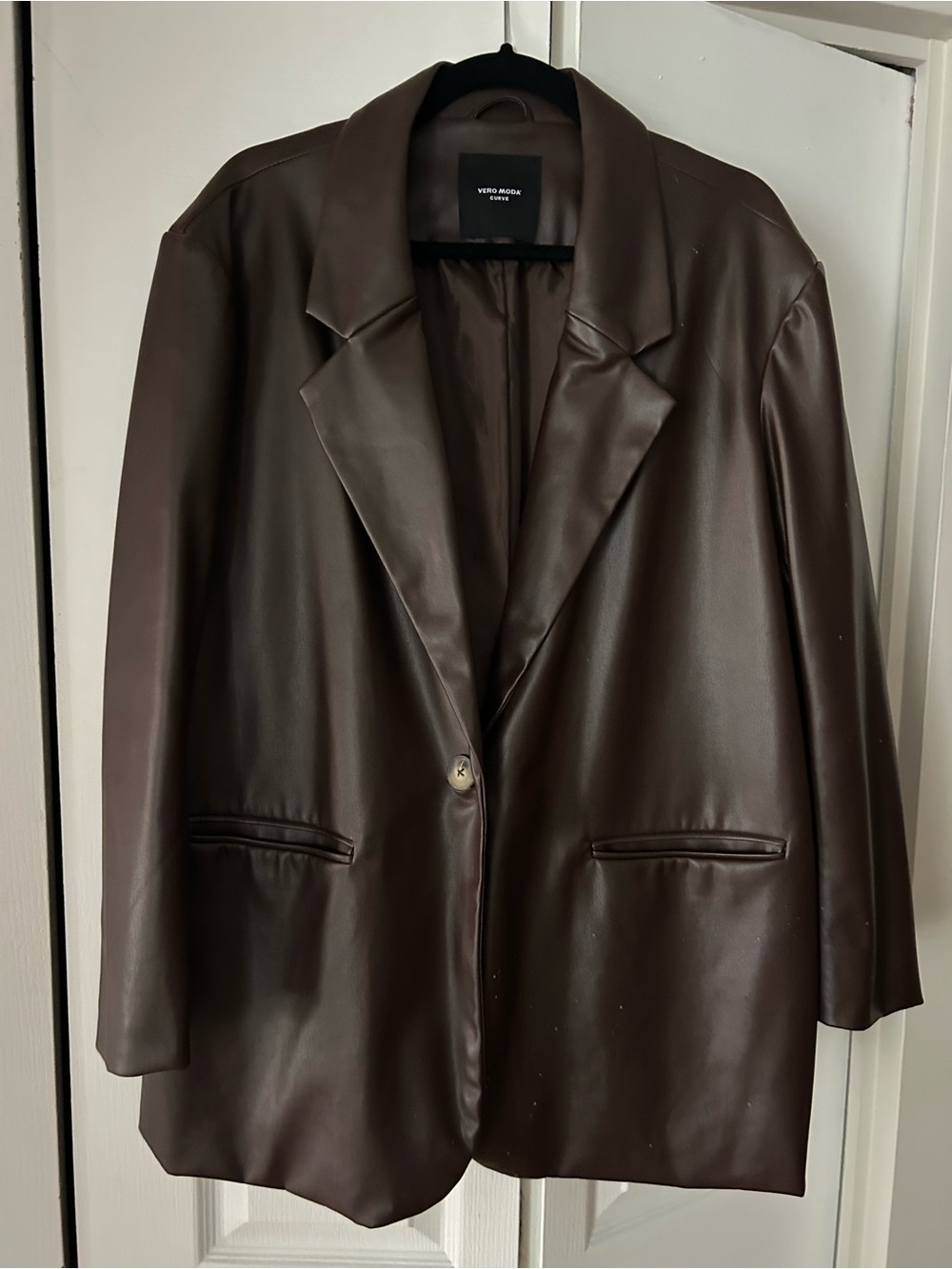 Vero Moda Dark Brown Faux Leather Blazer Jacket
